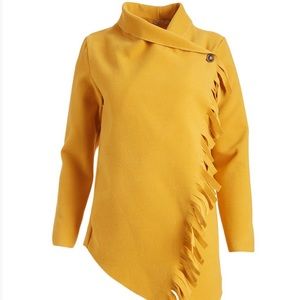 Camel fringe cross front jacket